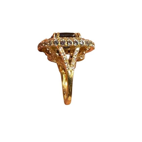 Luxurious Sterling Silver gold plated Blue rhinstone Ring size 6 - Picture 9 of 11